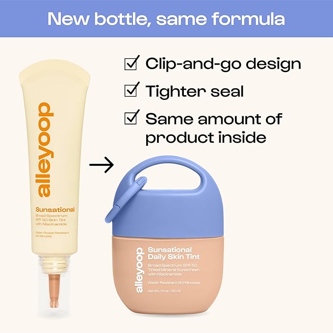 Alleyoop Sunsational Tinted Moisturizer SPF 50 for Face Broad Spectrum – 100% Mineral Face Sunscreen with Jojoba, Hydrating & Soothing Tinted Sunscreen, Vegan & Cruelty-Free (Glisten)