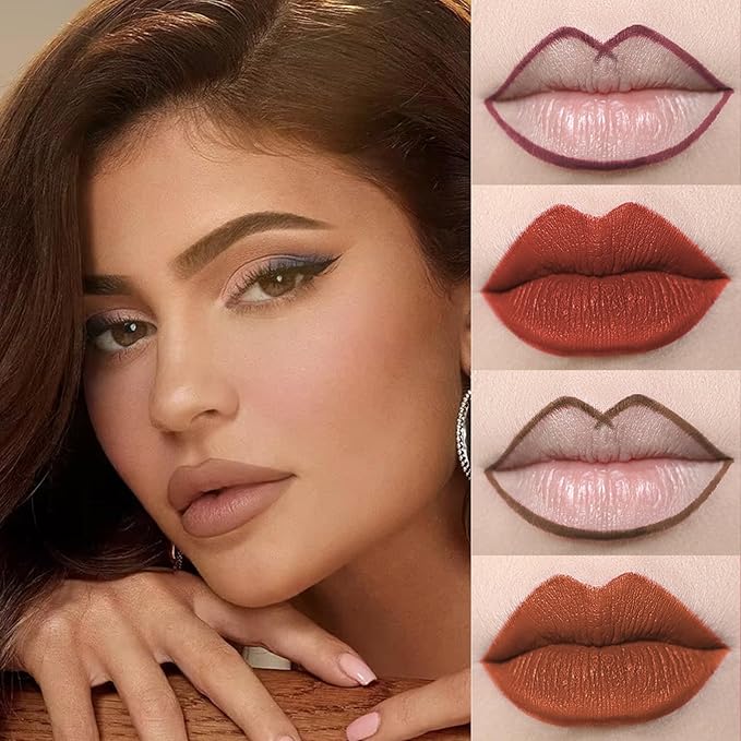 Light Pink Matte Lip Liner and Dark Lipstick Crayon Set, Velvet Long-Lasting Creamy Lip Liner Smudge-Proof Waterproof High Pigmented Lip Pencil Smooth Longwear Lip Liner For Women Makeup(#02)