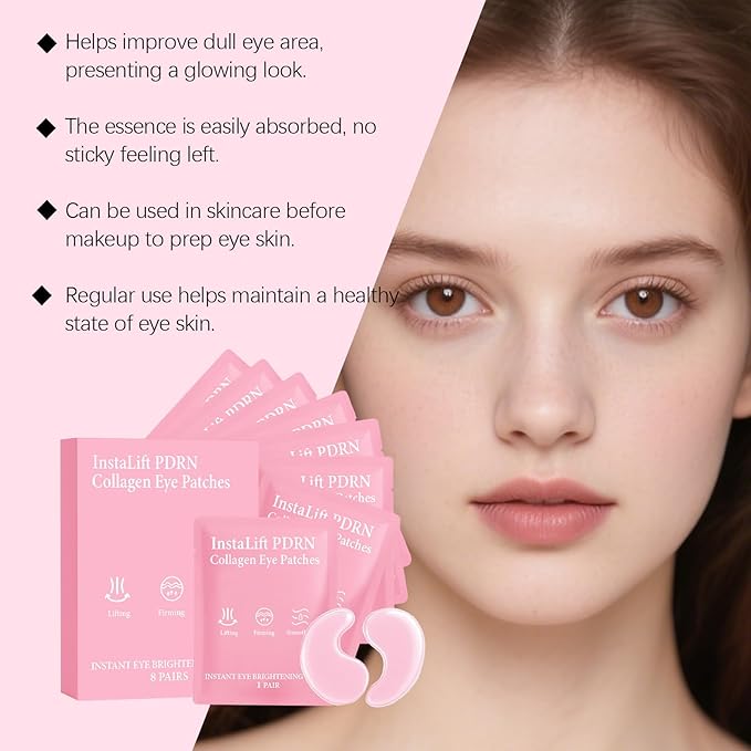 CHHQLZS Serene Eye Patches with PDRN Collagen, Instant Anti-Wrinkle Eye Mask for Dark Circles & Puffy Eyes, Hydrating Under Eye Patches with Hyaluronic Acid, Instalift Treatment, 8 Pairs