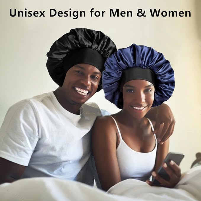 2pcs Bonnets for Men, Double Layer Hair Bonnet Satin Bonnet for Women Curly Hair Braids