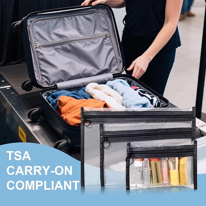LMBTNCG TSA Approved Clear Toiletry Bags, 3 Pack Waterproof PVC Travel Organizer Pouches with Zipper, Transparent Makeup Cosmetic Cases for Airport Security