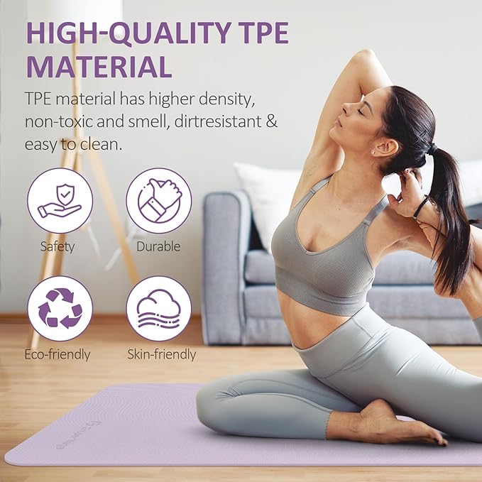 Yoga Mat Non Slip, 72"L x 24"W x 0.24"/0.32"TH, Anti-Tear Exercise Mat with Carrying Strap and Bag, Pro TPE Yoga Mats for Women, Workout Mats for Home, Pilates and Floor Exercises