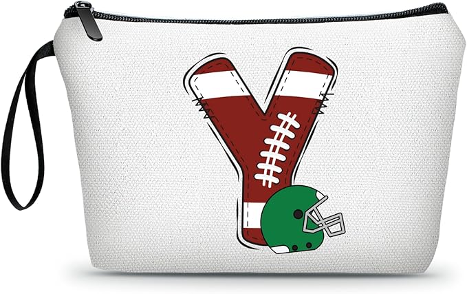 ARIOSEY Football Initial Birthday Graduation Gifts Cosmetic Travel Toiletry Bags Football Accessories Party Favors for Women Girls Daughter Niece Team Coach Friends -Y