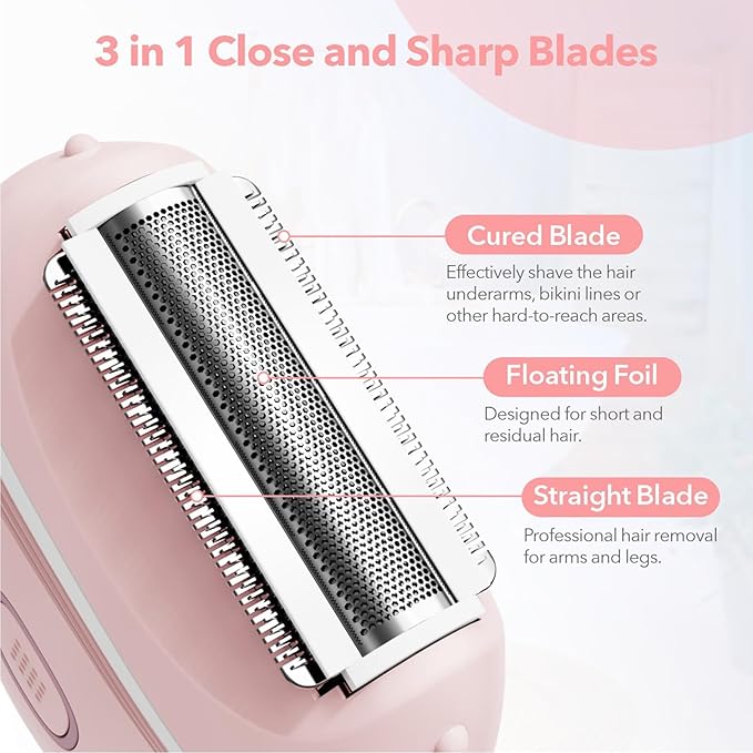 Women Electric Shaver, Rechargeable Wet and Dry Use Electric Razor for Women, Body Hair Trimmer for Bikini Underarm Leg Arm Body Face Private Area