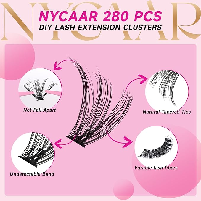 DIY Lash Extension Kit 280Pcs Individual Eyelash Extension Kit 30D40D 0.07D Curl 9-16MIX Lash Clusters Kit with Lash Glue Remover Applicator Easy to Use for Beginners
