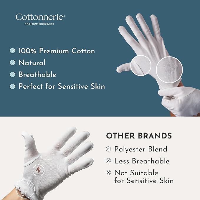 4 Pairs Cottonnerie Original Cotton Gloves for Dry Hands Sleeping, Moisturizing Gloves Overnight, Hand Moisturizer Gloves, Moisture Gloves for Dry Hands Overnight, Sleeping Gloves, Small