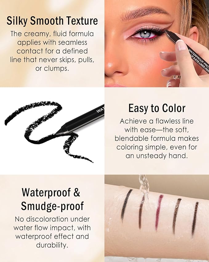 10 Pcs Gel Eyeliner Pencil Set, Black Waterline Waterproof Eye Liner Eyeshadow Stick for Women, Cream Long Lasting Smudge Proof Eyeliner Pen Pack, Ultra Pigmented Matte Makeup Pen with Sharpener-Set A