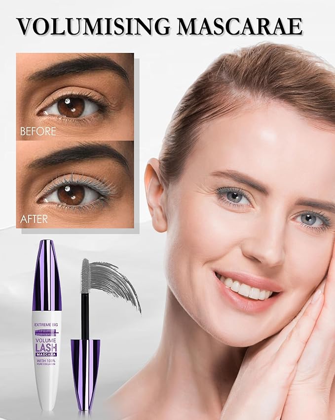 5D Grey Mascara for Eyelashes-1Pcs Longlasting Waterproof Smudge-Proof Colored Cold Gray Mascara Volume and Length, Volumizing Defining Eye Lashes, Women’s Day Eye Makeup Gift for Older Women 60 plus