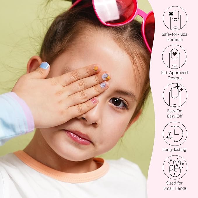 DANNI & TONI Kids Gel Nail Strips Chick Lollipop Orange Salon-Quality Peel & Stick Manicure for Children (Age 6+)– Safe, Long-Lasting, Easy to Apply | Cluck Cute