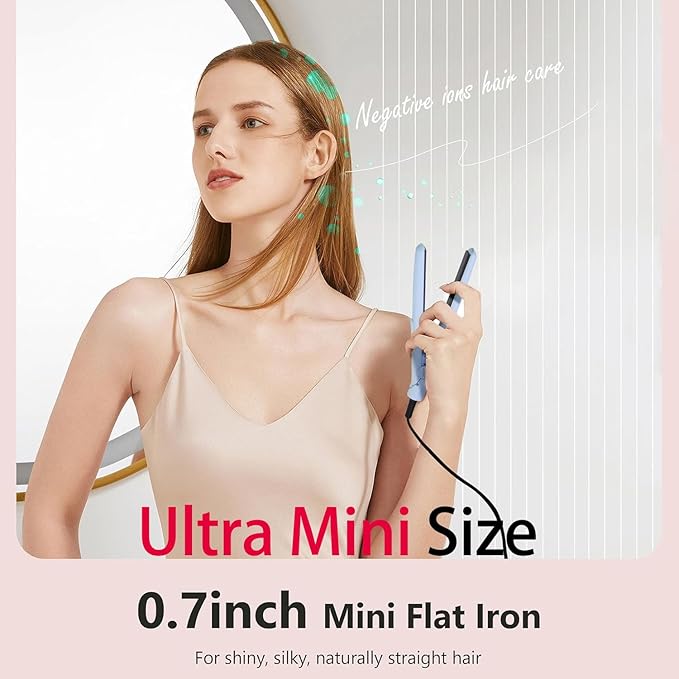 ANGENIL Pro Titanium Ceramic Ultra Mini Flat Iron for Short Hair,0.7 Inch Dual Voltage Travel Size Small Flat Iron,Suitable for Short Hair, Bangs, and Fine,20S Fast Heating 3 Temp (280℉- 320℉ -380℉)