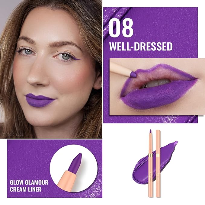 Oulac Matte Purple Lip Liner Pencil, Waterproof Retractable Lipliner Crayon, Smooth and Creamy Long Wearing Lip Makeup, Contour Your Lips, Vegan Beauty, 08 Well-dressed