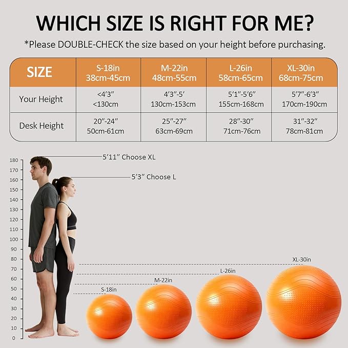 Gruper Yoga Ball, Multiple Sizes Non Slip Exercise Ball for Workout, Birthing, Balance, Stability, Pregnancy, 2200LB Capacity, Anti Burst Chair for Home and Office, Includes Quick Pump & Fitness Guide