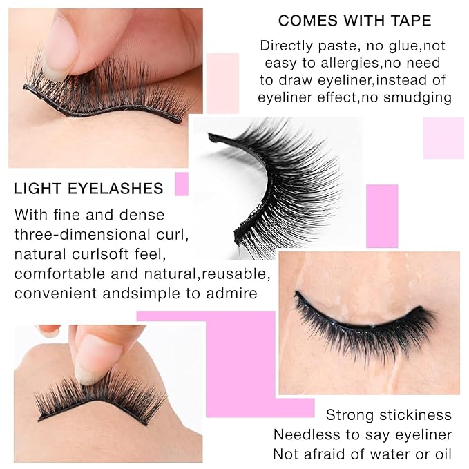 Self Adhesive Eyelashes Natural Look False Eyelashes Reusable Self Stick Lashes No Glue Needed 5 Pairs Waterproof Lashes Mixed (Black 02)