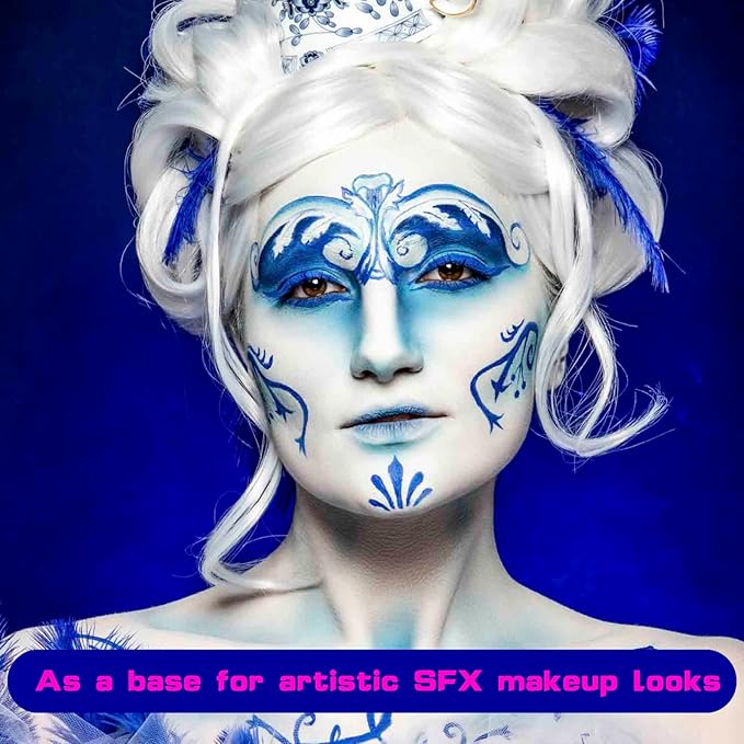 MEICOLY White Face Body Paint - 30g/1.05oz Washable Water Based Full Body Paint for Adults and Kids - Halloween Foundation SFX Joker Zombie Vampire Skeleton