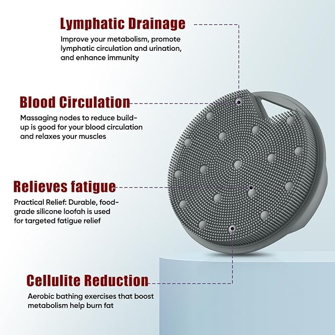 New Upgrade - Silicone Body Scrubber, Anti Zinc Infused - Heavy Nodes, Multifunctional Silicone Loofah for Humid Environment, Shower, Exfoliating, Lymphatic Drainage, Blood Circulation - Gray