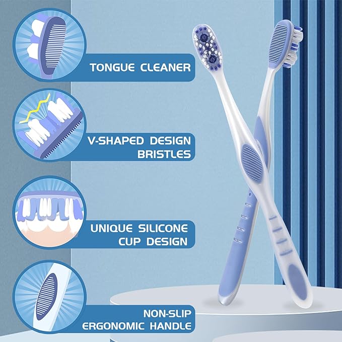 Adult Toothbrushes Medium 6 Pack | Medium Toothbrush for Adults with Tongue Scraper & Ergonomic Handle | Individual Packaging Travel Toothbrush BPA-Free, Assorted Colors