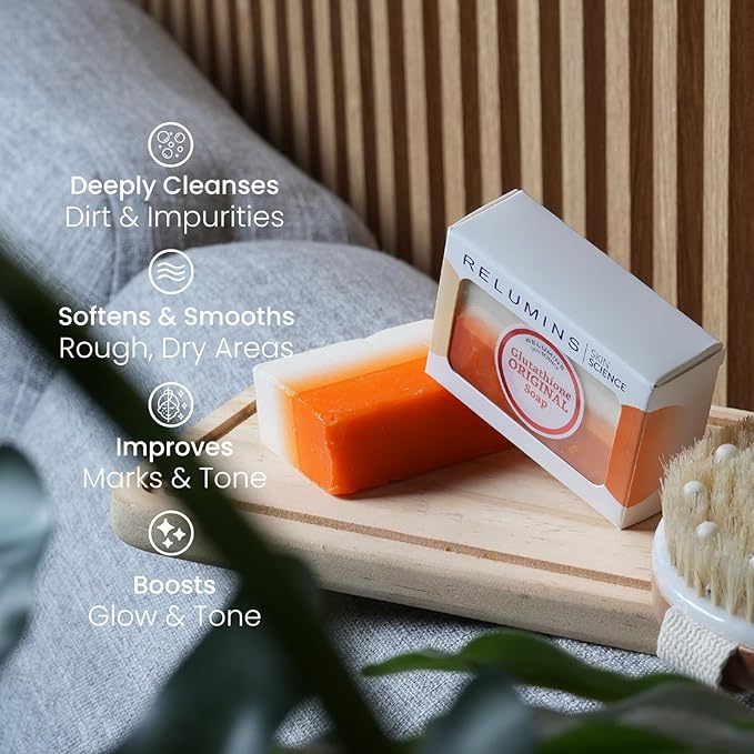 Relumins Glutathione Soap Bars - New Year, New You Glow Deep Cleansing & Hydrating Soap for Smooth, Refreshed Skin - Gentle Exfoliating Formula for Face & Body - 150g Bar