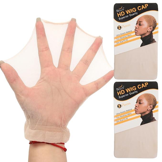 BEEOS Nude Skinlike HD Wig Cap, 4 Pieces Invisible and Sheer Breathable Ultra-thin Stretchy Stocking Caps for Lace Front Wigs, Bald Cap for Women