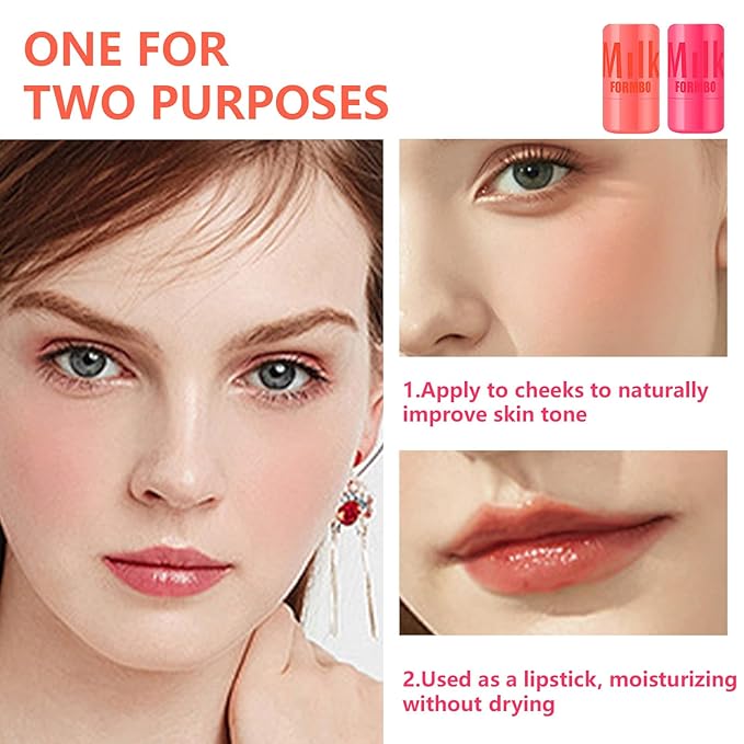 2 Pcs Milk Jelly Blush,Jelly Tint Blush Stick Stick (01#+02#)