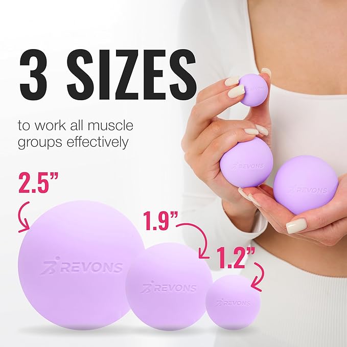 3 in 1 Massage Ball Set - Lacrosse Balls for Myofascial Release, Back Pain Relief, Face Fitness, Trigger Points, Yoga, Physical Therapy, Muscle Recovery and Soft Deep Tissue Massage (Purple)