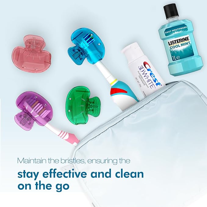 Nincha 4-Pack Multicolor Toothbrush Head Covers - Universal Clip-On Protector for Manual & Electric Brushes - Travel-Friendly Hygienic Dust Guard - Suitable for Kids & Adults (Blue, Green,Purple,Pink)