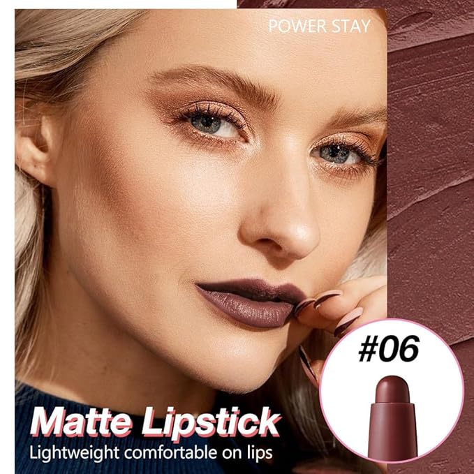 JUAAZIN Maroon Matte Lipstick Crayon - High Pigment Creamy Formula, Waterproof Long Lasting, Smooth Glide Application, Non-Sticklipstick, Ultra Thin Lightweight, Velvet Matte Lip Feel for Women 06#