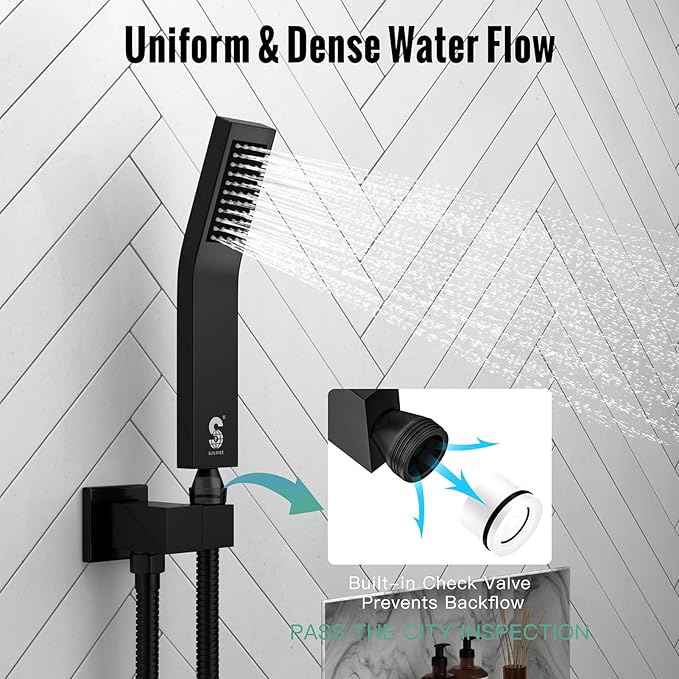 SR SUN RISE 10 Inch Ceiling Mounted Shower System Rain Mixer Shower Combo Set Rainfall Shower Head System Matte Black Shower Faucet Rough-in Valve Body and Trim Included