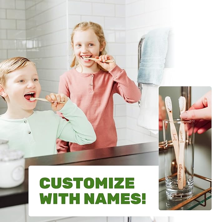 Gondola Kids Bamboo Toothbrush - 4 Pack Soft Bristles Toothbrush with Smooth Water-Resistant Bamboo Handle for Small Hands - Manual Toothbrushes for Boys & Girls - Travel & Home Bathroom Set