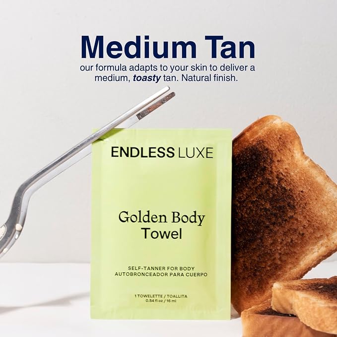Endless Luxe Golden Body Towels – Self-Tanning Towelettes (8 Count) | Medium Natural Tan, Hydrating with Hyaluronic Acid & Vitamin E | Vegan, Streak-Free, Made in USA