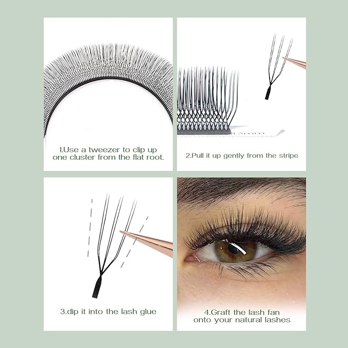 DeceMars U Shaped 6D Eyelash Extensions Premade Fan Russian Volume Crisscross Eyelashes Natural Soft Handwoven False Eye Lashes Double W Lashes Mesh Wispy Clusters (Matte Black-0.07mm-C, 8-14mm Mix)