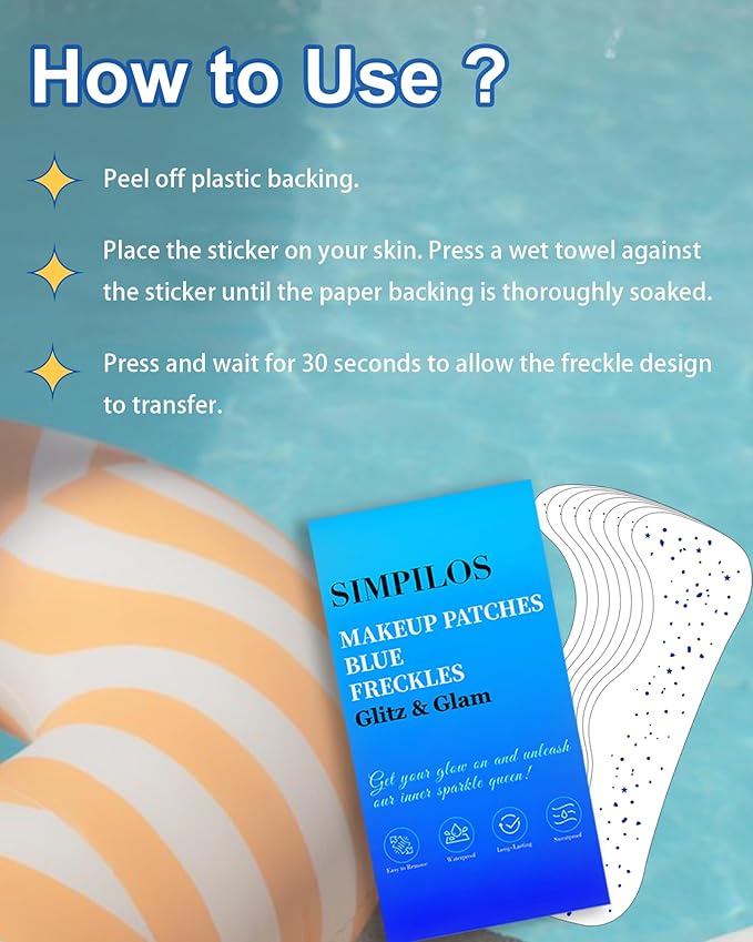 Blue Face Glitter - Waterproof and Long-Lasting Body Glitter Makeup Patches, Sparkle Rave Accessories for Festivals and Parties (Blue - 8 Sheets)