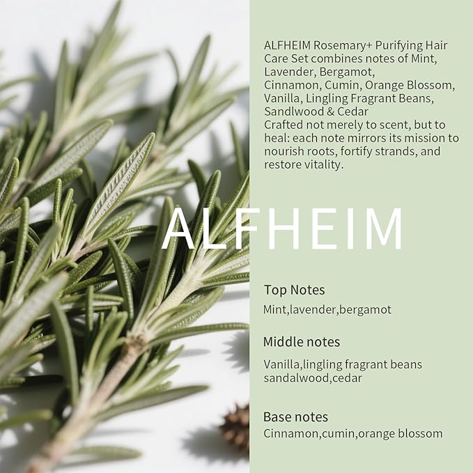 Alfheim Rosemary+ Purifying Hair Care Gift Set | Shampoo, Conditioner, Hair Mask, Leave-in Conditioner & Hair Oil | Scalp & Hair Purifying, Hydrating & Volumizing | Holiday Gift for Women & Men
