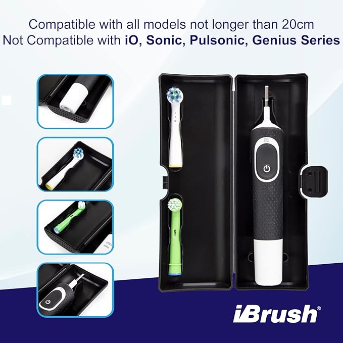 Electric Toothbrush Travel Case Compatible with Oral-B – Compact Hard Shell for Handles up to 20 cm, Protective Toothbrush Holder for Travel & Daily Use (Black)