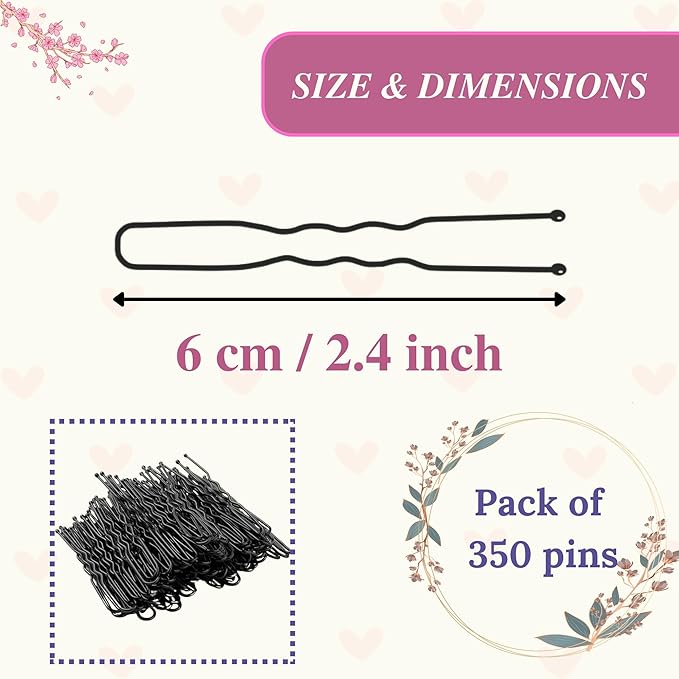 Set of 350 premium U-shaped hair pins, measuring 6cm/2.4 inches, perfect for women, girls, and hairdressers. with a clear storage box and is suitable for all hair types(Black) (350 Pins)