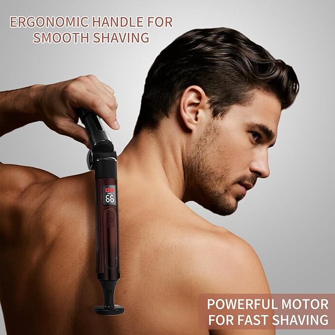 Back Shavers for Men Long Handle, Waterproof Back Shaver with 4 Shock Absorber Flex Heads, Rechargeable Electric Back Razor and Hair Trimmer, Extendable Electric Shaver for Body Grooming, Portable
