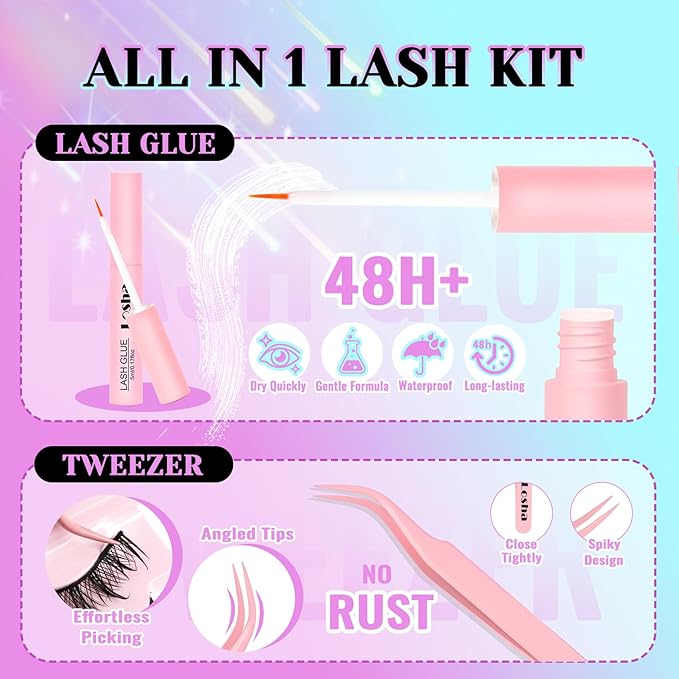 Losha Lashes Spiky Manga Lashes 14 Pairs Asian Anime Eye Lashes Kit with Lash Glue and Lash Tweezers Wet Look Wispy False Eyelashes (Spiky)
