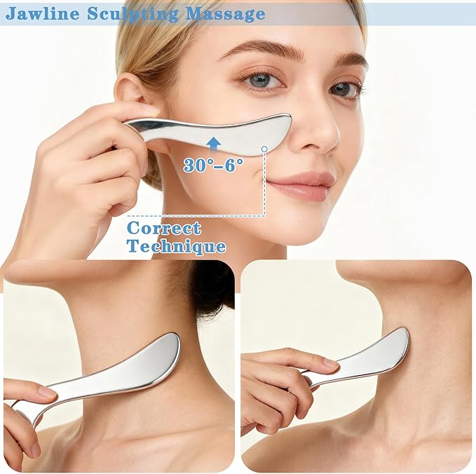 Stainless Steel Gua Sha Tools for Whole Body Muscle Scraper Tools Heavy-Duty Metal Scraping Tool for Pain Relief Deep Tissue Soft Tissue Fascia Massage Tool with Storage Bag, Silver