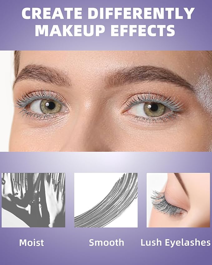 5D Grey Mascara for Eyelashes-1Pcs Longlasting Waterproof Smudge-Proof Colored Cold Gray Mascara Volume and Length, Volumizing Defining Eye Lashes, Women’s Day Eye Makeup Gift for Older Women 60 plus
