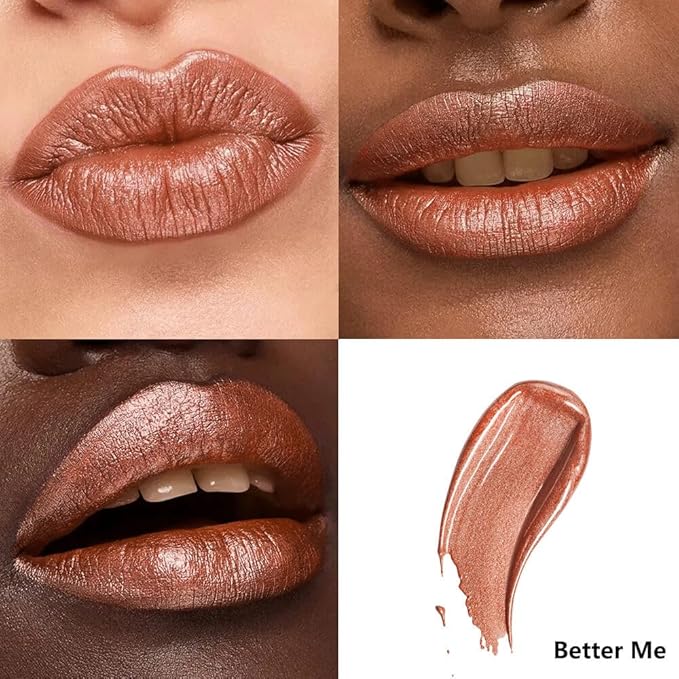 ilembane Metallic Liquid Lipstick Brown – High Pigment Long-Lasting Waterproof Metallic Lip Color, Smudge-Proof, Non-Sticky, Bold Lip Gloss for Parties & Stage Makeup (Better Me)
