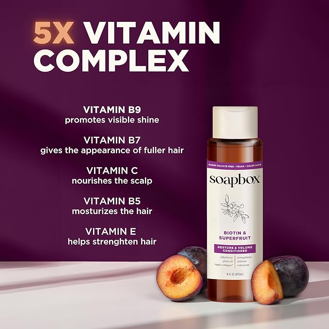 Soapbox Biotin & Superfruit Shampoo & Conditioner Set with Vegan Collagen, Aloe and Shea Butter, Pack of 2 Harsh Sulfate Free, Paraben & Silicone Free, 16 Ounces Each