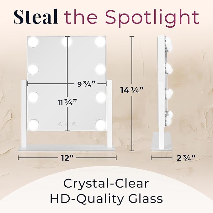 Zadro Hollywood Lighted Vanity Mirror with 9 LED Bulbs, 3 Color Light Settings, 360° Rotation Makeup Mirror Head (14" H x 12" W | 1X | Neutral)