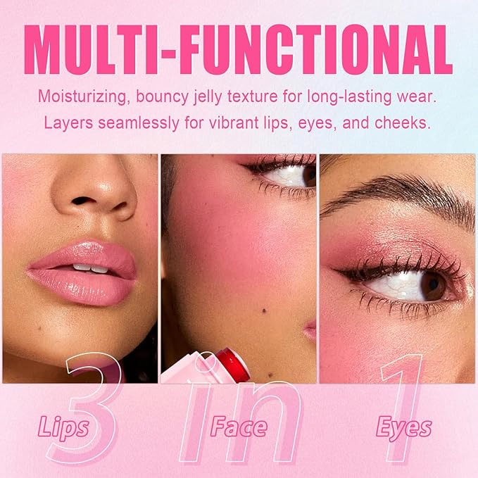 2 Pcs Jelly Blush Contour Stick for Cheeks Eyes Lips Lightweight Dewy Finish Blush Stick Waterproof Long Lasting Lightweight, Sheer & Buildable Color Makeup Set for Wome (SET A)