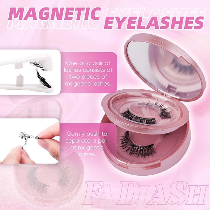 FADLASH Magnetic Eyelashes with Applicator Reusable Magnetic Lashes Natural Look 2 Pairs with Clamp No Glue Needed False Eyelashes Kit Easy to Wear (806+B7)