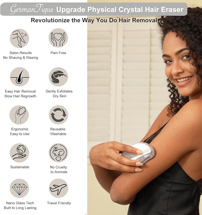 Crystal Hair Eraser,Natural Crystal Hair Remover,Reusable Painless Nano Glass Hair Removal Device Without Shaver,Gentle Crystal Epilator and Exfoliator for Soft Silky Skin(Silver)