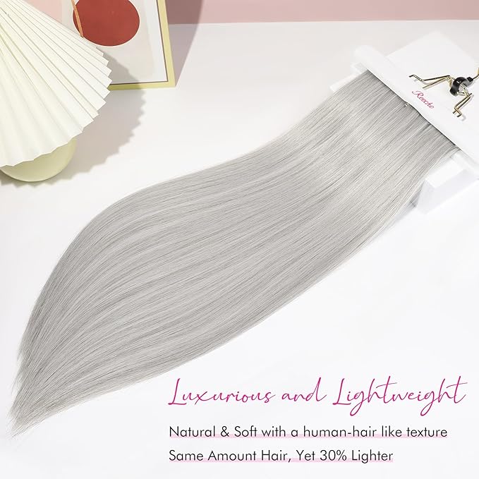 REECHO Hair Extensions, 11PCS Clip in Hair Extensions 24" Long Straight hair extensions HE005 Natural Soft Synthetic Hairpieces for Women – Silver Grey