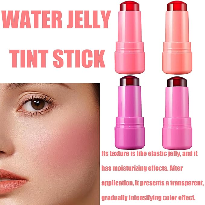 4PCS Milk Cooling Water Jelly Tint, Jelly Tint, Makeup Jelly Blush Stick, Vegan, Milk Jelly Blush, Multi-Use Cheek and Lip Stain, Cruelty Free, Blush Stick for Cheeks and Lips with Gift