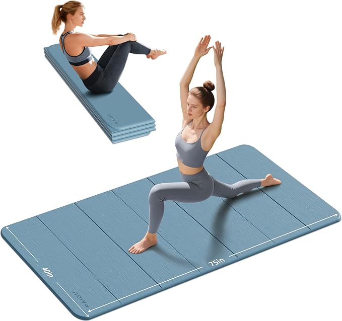 Foldable Yoga Mat thick- 2/5" (10MM) TPE Non-Slip Design, Quick Fold，Easy Storage, 75x40 Extra Long/Wide for Indoor Yoga, Pilates and Outdoor Travel Workouts
