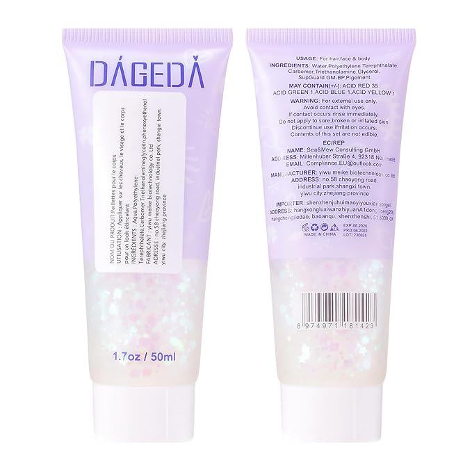 DAGEDA Body Glitter Gel, Face Glitters Body Gel Sequins Shimmer Liquid Eyeshadow, Chunky Glitter for Face Hair Nails, Holographic Cosmetic Laser Powder Festival Glitter Makeup 50ml(Blue)
