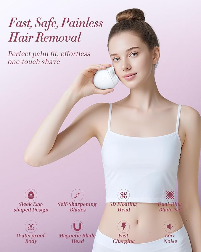 Electric Razors for Women - Magnetic 5D Floating Painless Shaver, Cordless Rechargeable Hair Remover, IPX6 Waterproof Wet Dry Shaving for Legs, Bikini, Face, Underarm, Arm (White, Matte)