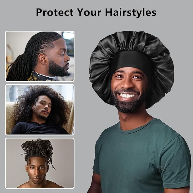 2pcs Bonnets for Men, Double Layer Hair Bonnet Satin Bonnet for Women Curly Hair Braids